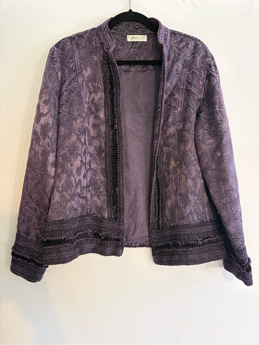 Purple Coldwater Creek Embroidered Open Front Jacket